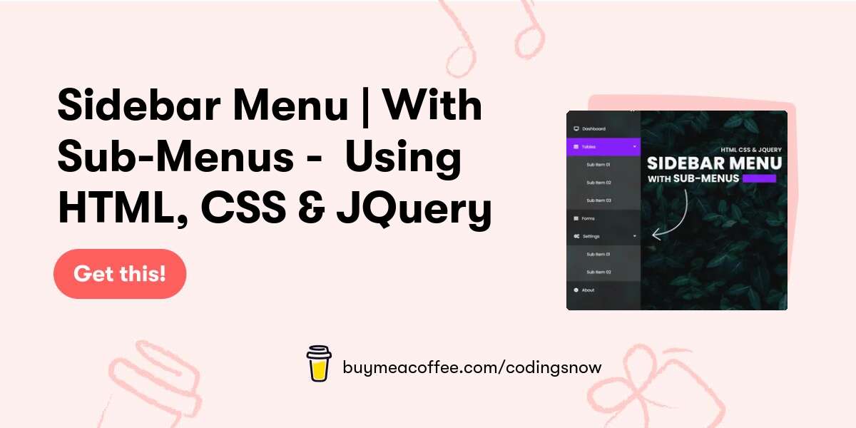 Sidebar Menu With SubMenus Using HTML, CSS & JQuery Buymeacoffee