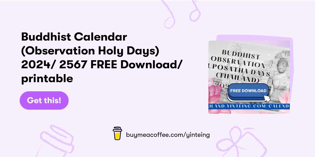 Buddhist Calendar (Observation Holy Days) 2024/ 2567 FREE Download